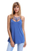 Sexy Blue Spaghetti Strap Tank Top with Caged Neckline